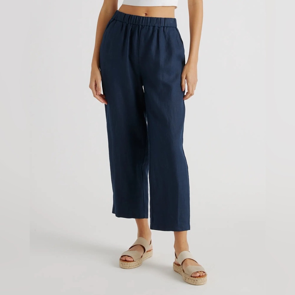 Quince Blue Cropped Ankle Pants Relaxed Fit